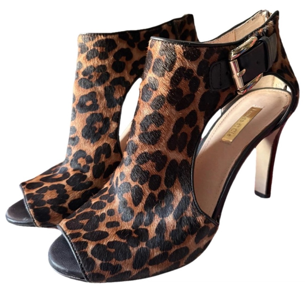Louise et Cie Leopard Calf Hair Heels – Peep Toe Ankle Strap – 7.5